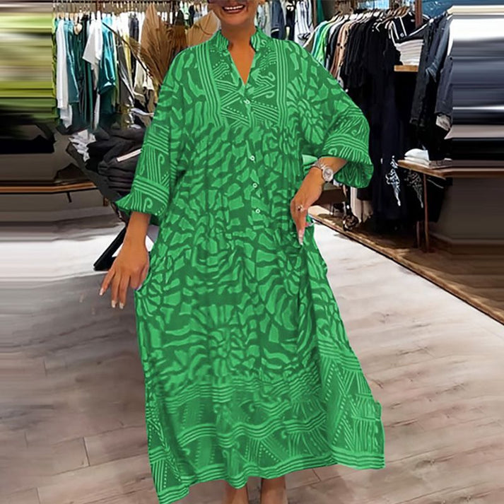 MIRAVELLE | Maxi Jurk Vloeiend met Zonneprint en Zomercomfort – Ideaal voor Ontspannen Dagen