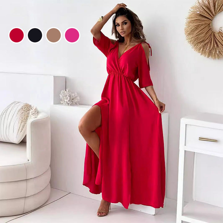 MEREL | Elegante Jurk met Zijsplit en V-hals voor een Flatterende en Vrouwelijke Stijl