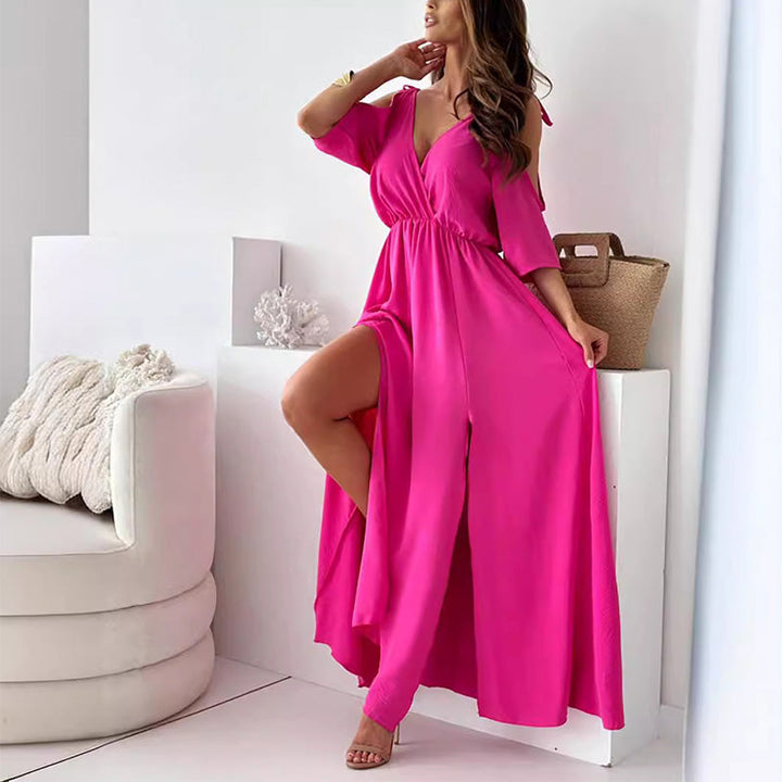 MEREL | Elegante Jurk met Zijsplit en V-hals voor een Flatterende en Vrouwelijke Stijl