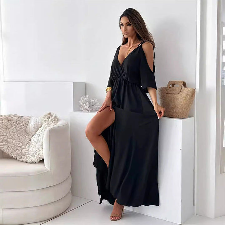 MEREL | Elegante Jurk met Zijsplit en V-hals voor een Flatterende en Vrouwelijke Stijl