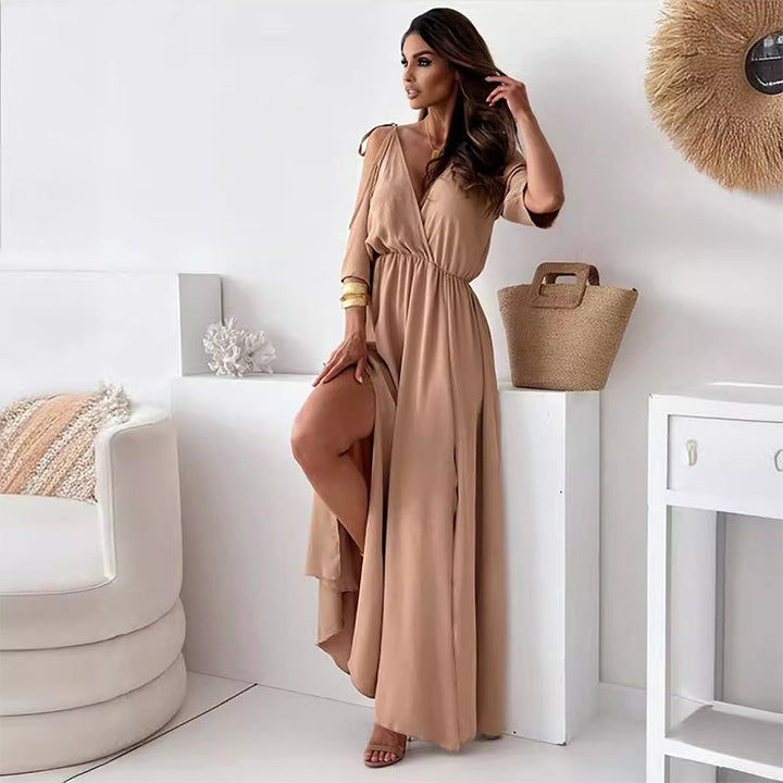 MEREL | Elegante Jurk met Zijsplit en V-hals voor een Flatterende en Vrouwelijke Stijl