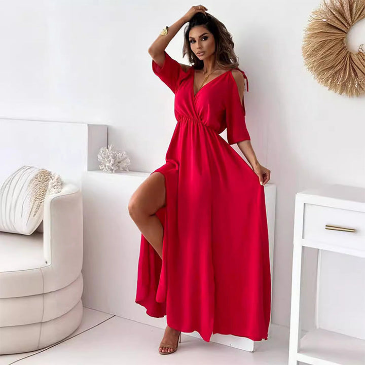 MEREL | Elegante Jurk met Zijsplit en V-hals voor een Flatterende en Vrouwelijke Stijl