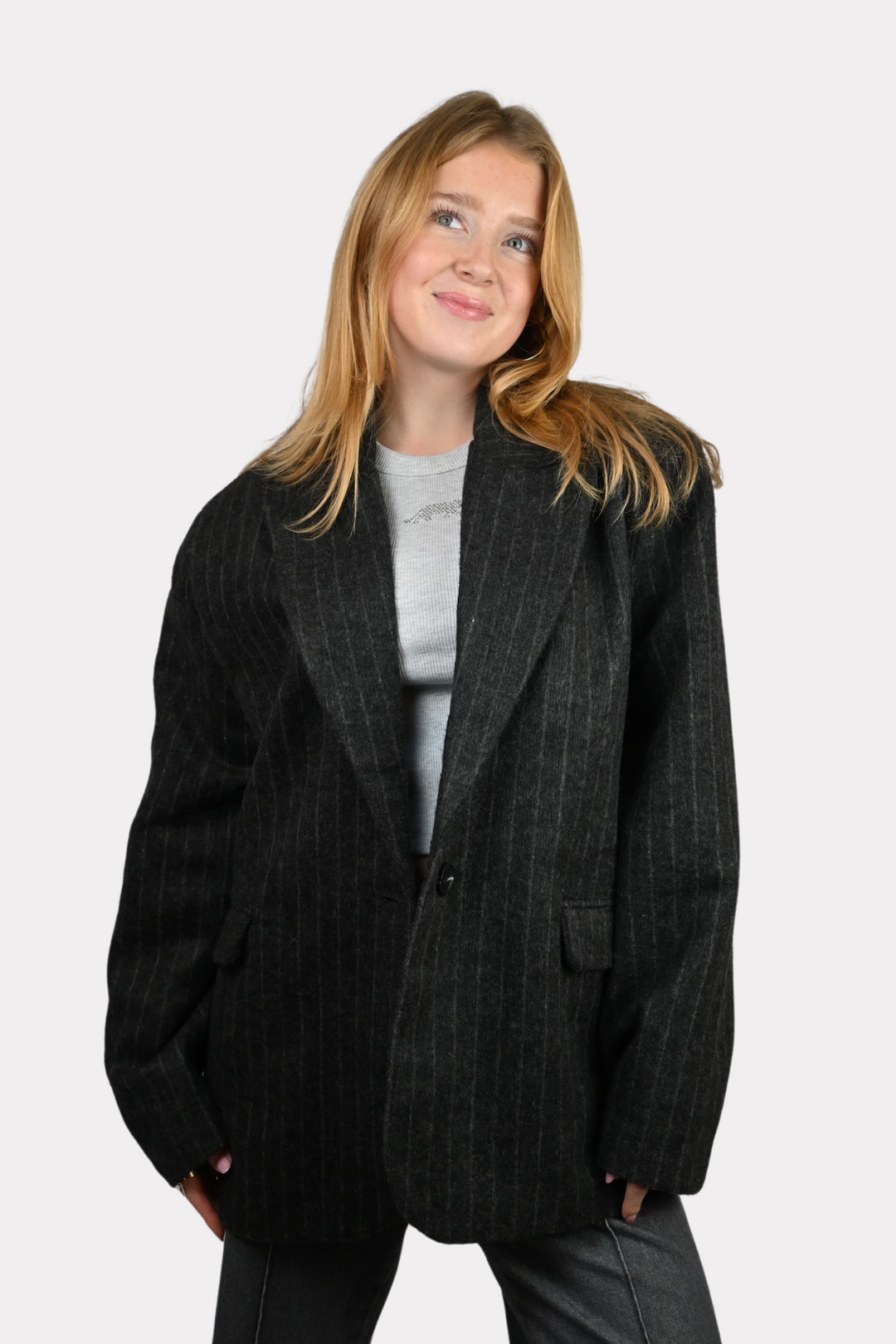 Striped vintage blazer - donker grijs