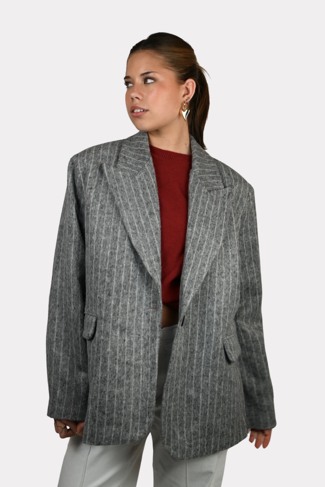 Striped vintage blazer - licht grijs