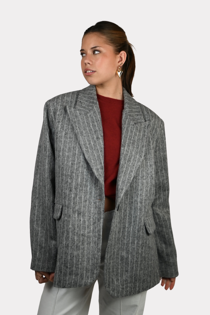 Striped vintage blazer - licht grijs