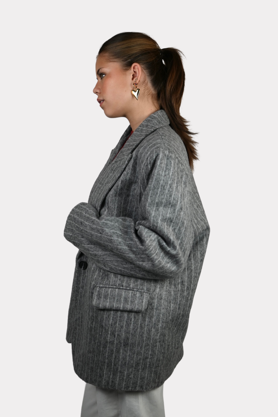 Striped vintage blazer - licht grijs